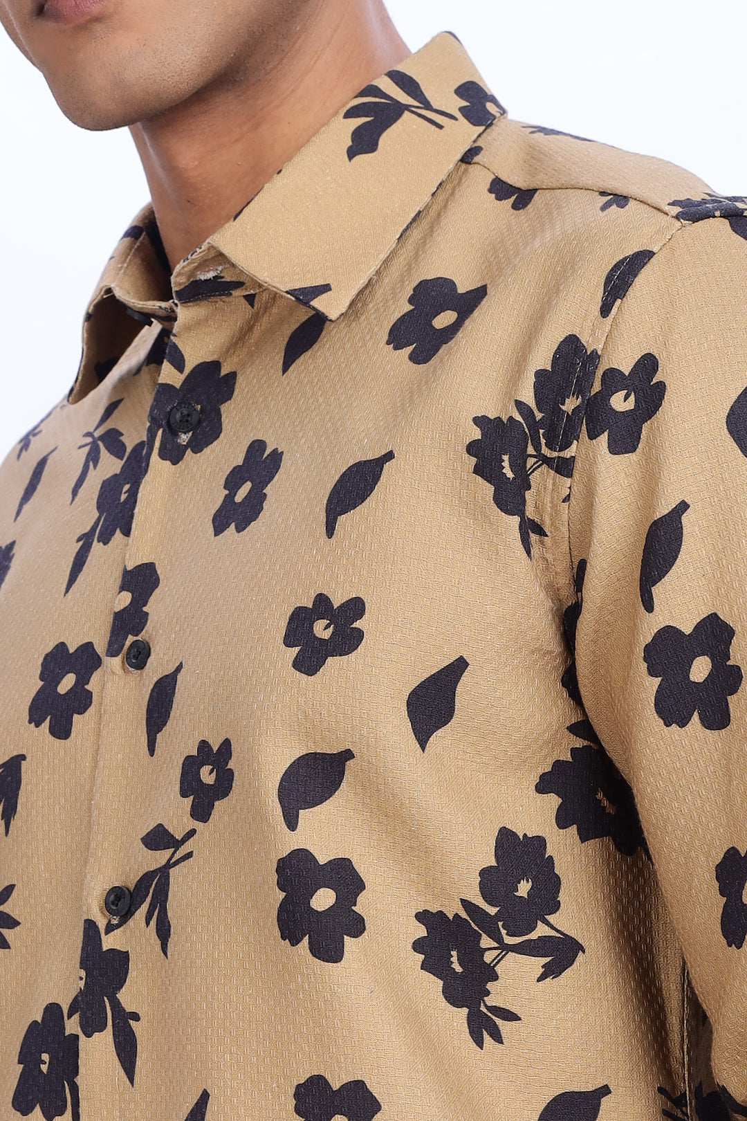 Textured Fabric Beige Floral Shirt