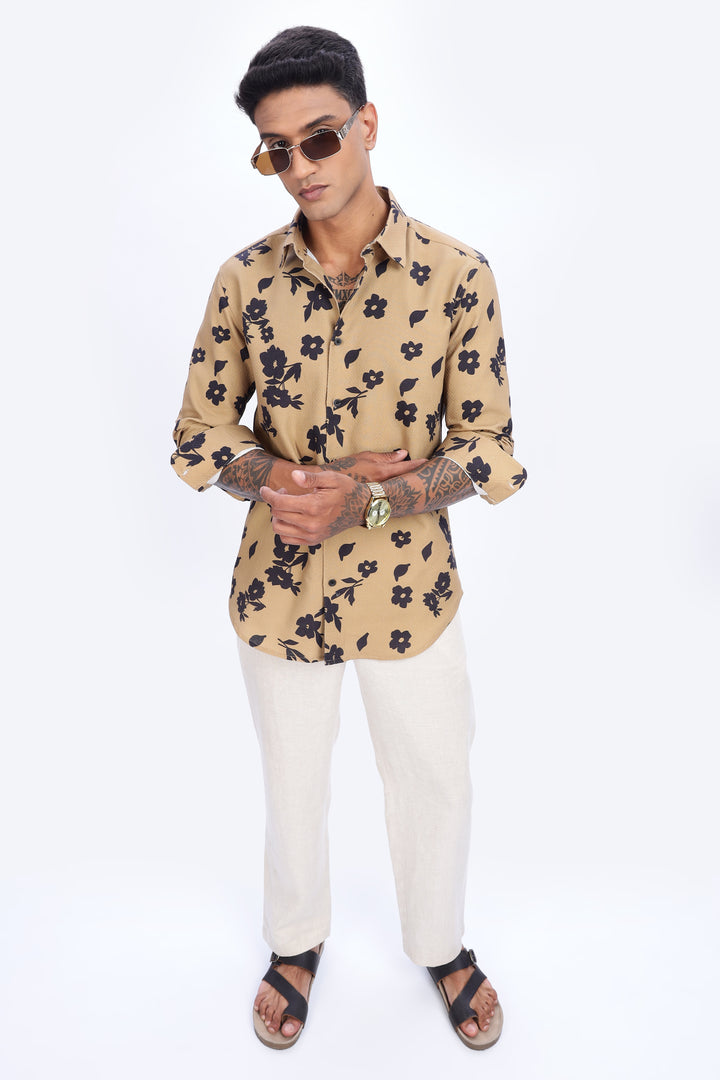 Textured Fabric Beige Floral Shirt