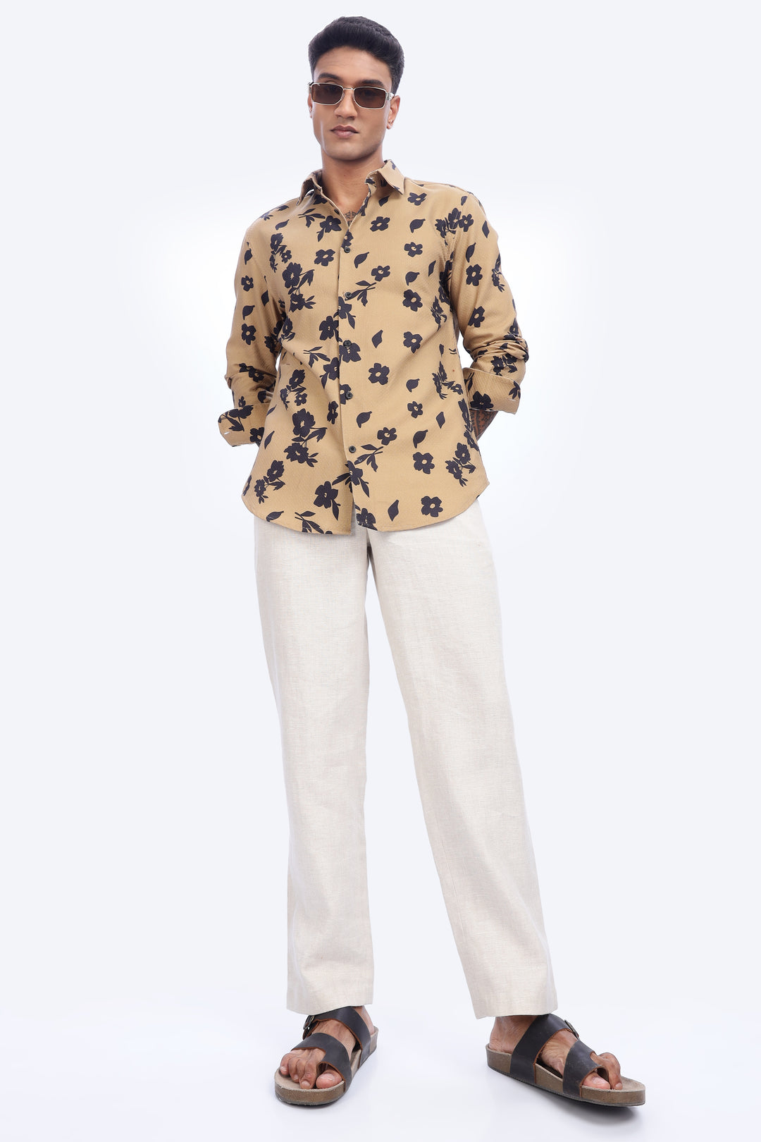 Textured Fabric Beige Floral Shirt