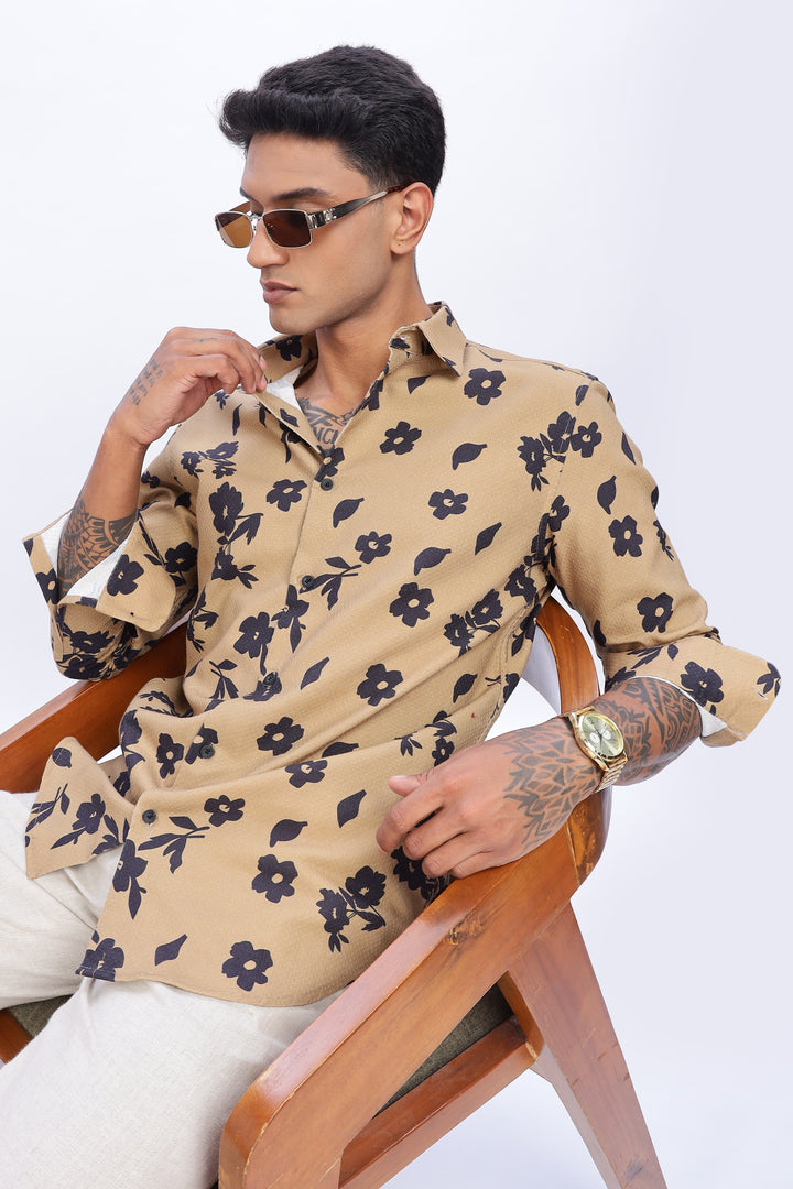 Textured Fabric Beige Floral Shirt