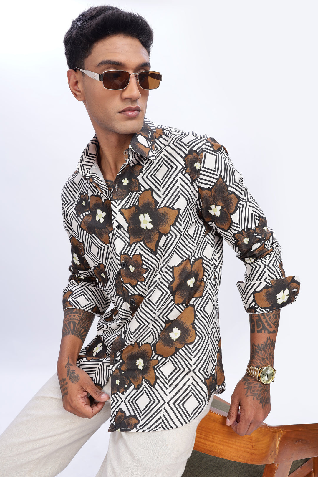 Brown Diamond floral Shirt