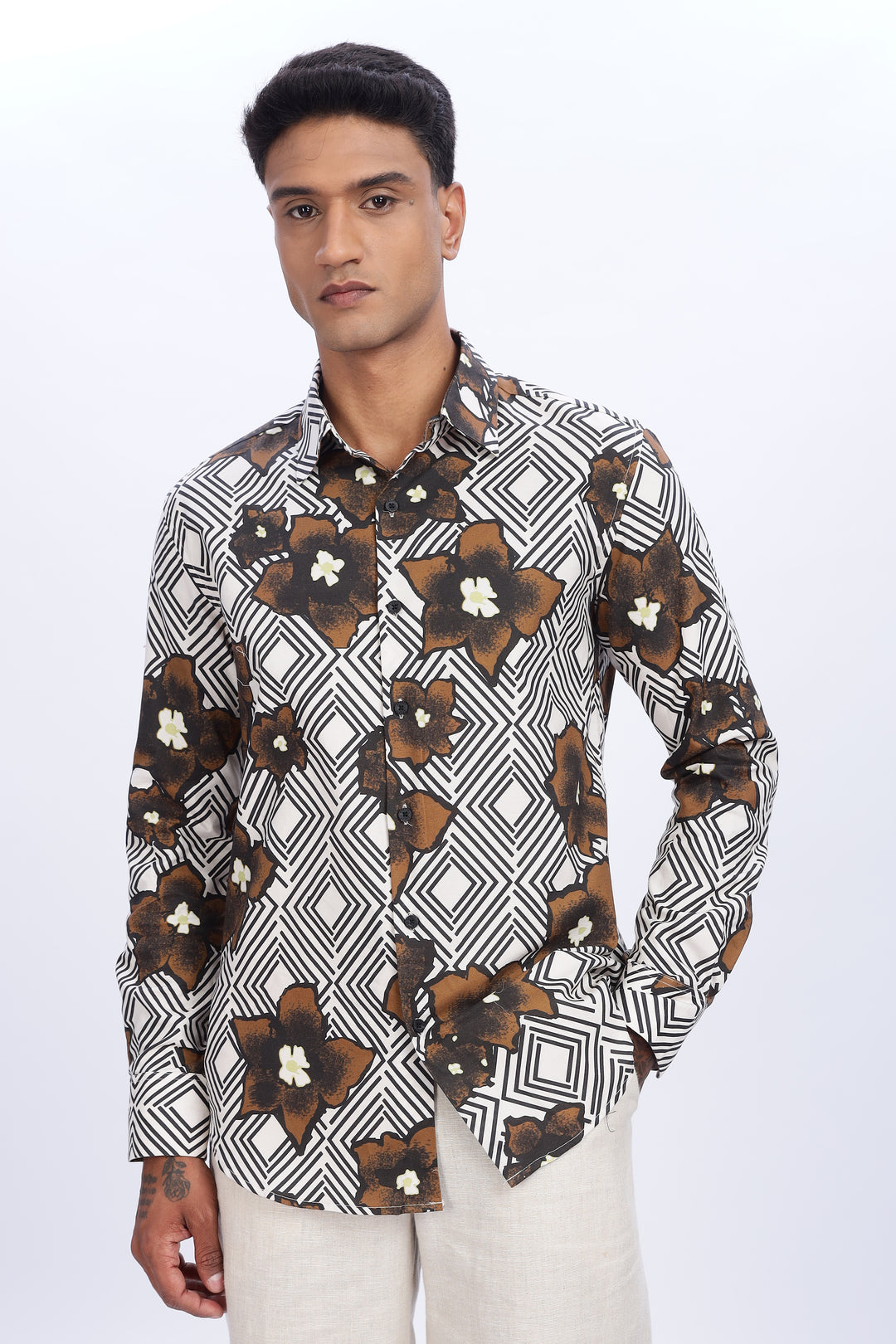 Brown Diamond floral Shirt