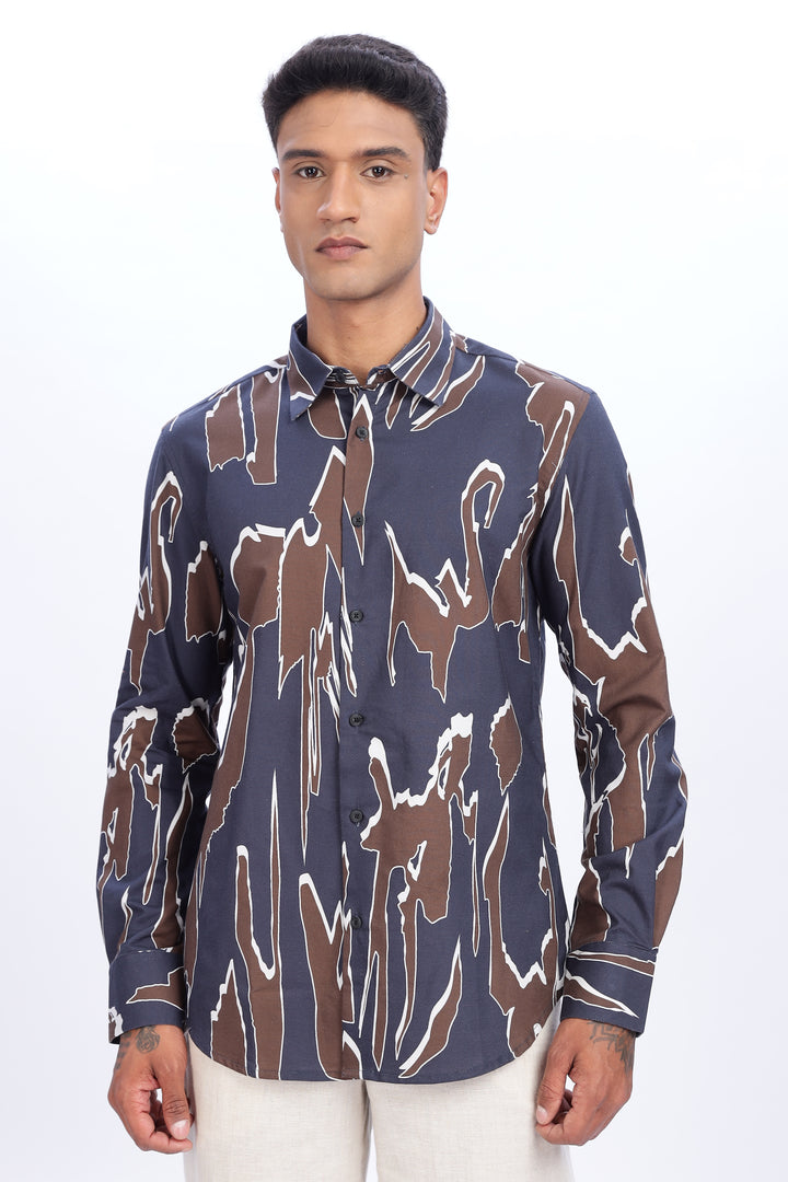 Blue Brown Abstract Shirt