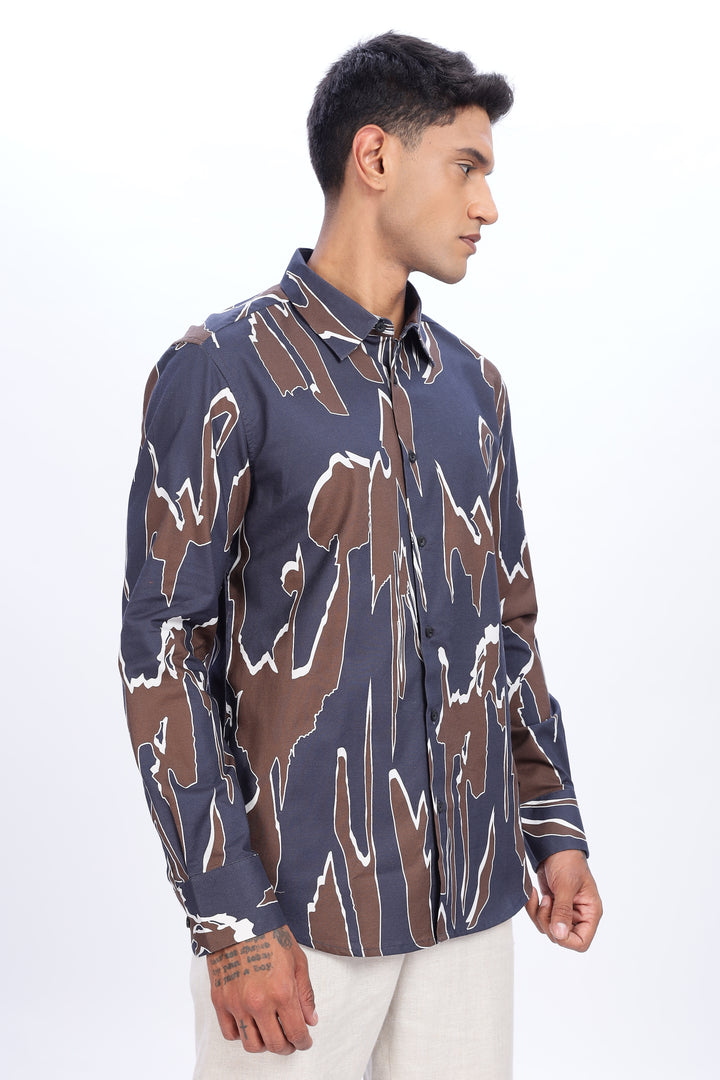 Blue Brown Abstract Shirt