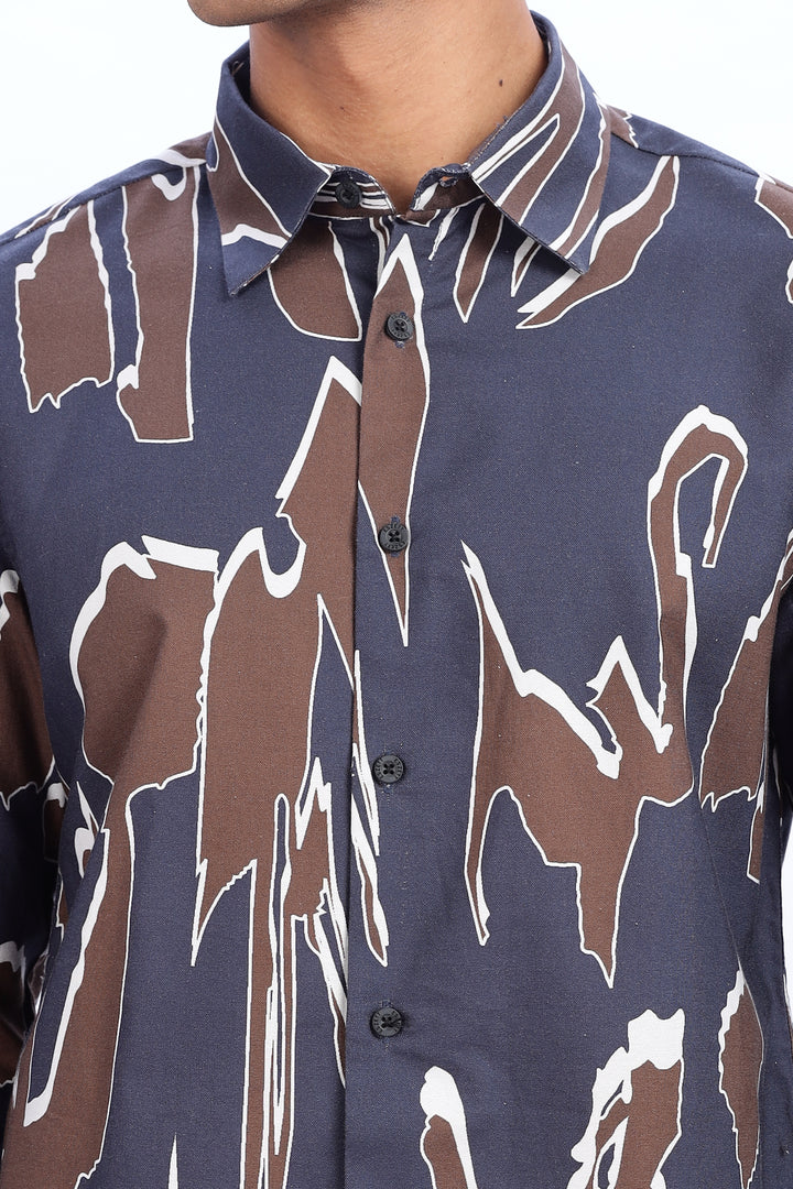 Blue Brown Abstract Shirt