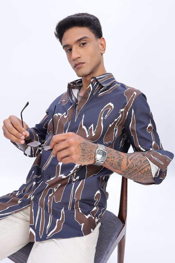 Blue Brown Abstract Shirt