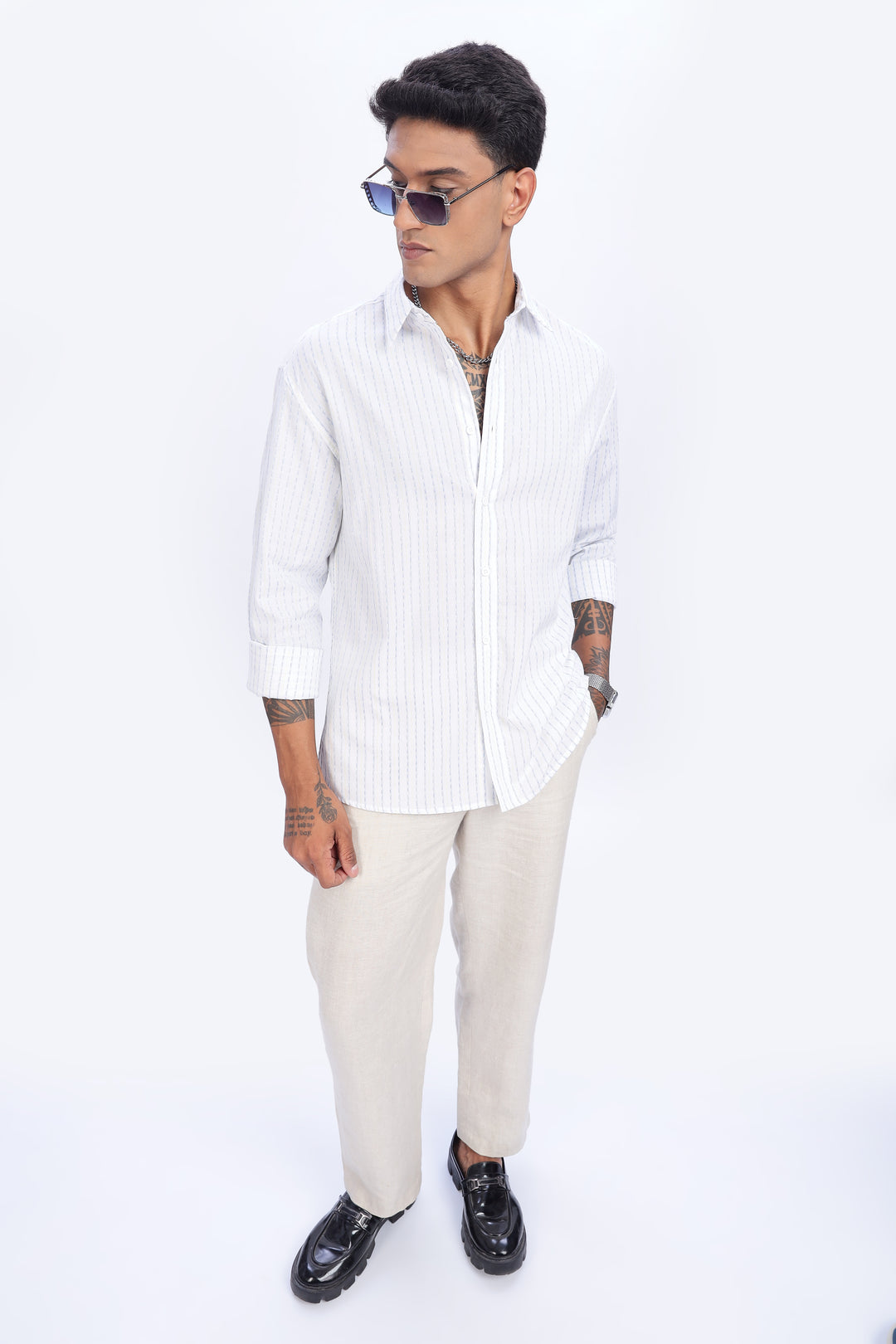 Self Striped White Shirt