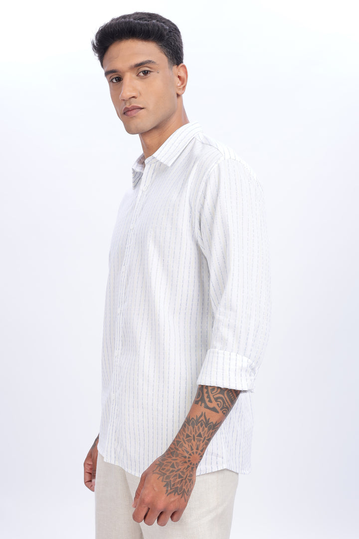 Self Striped White Shirt