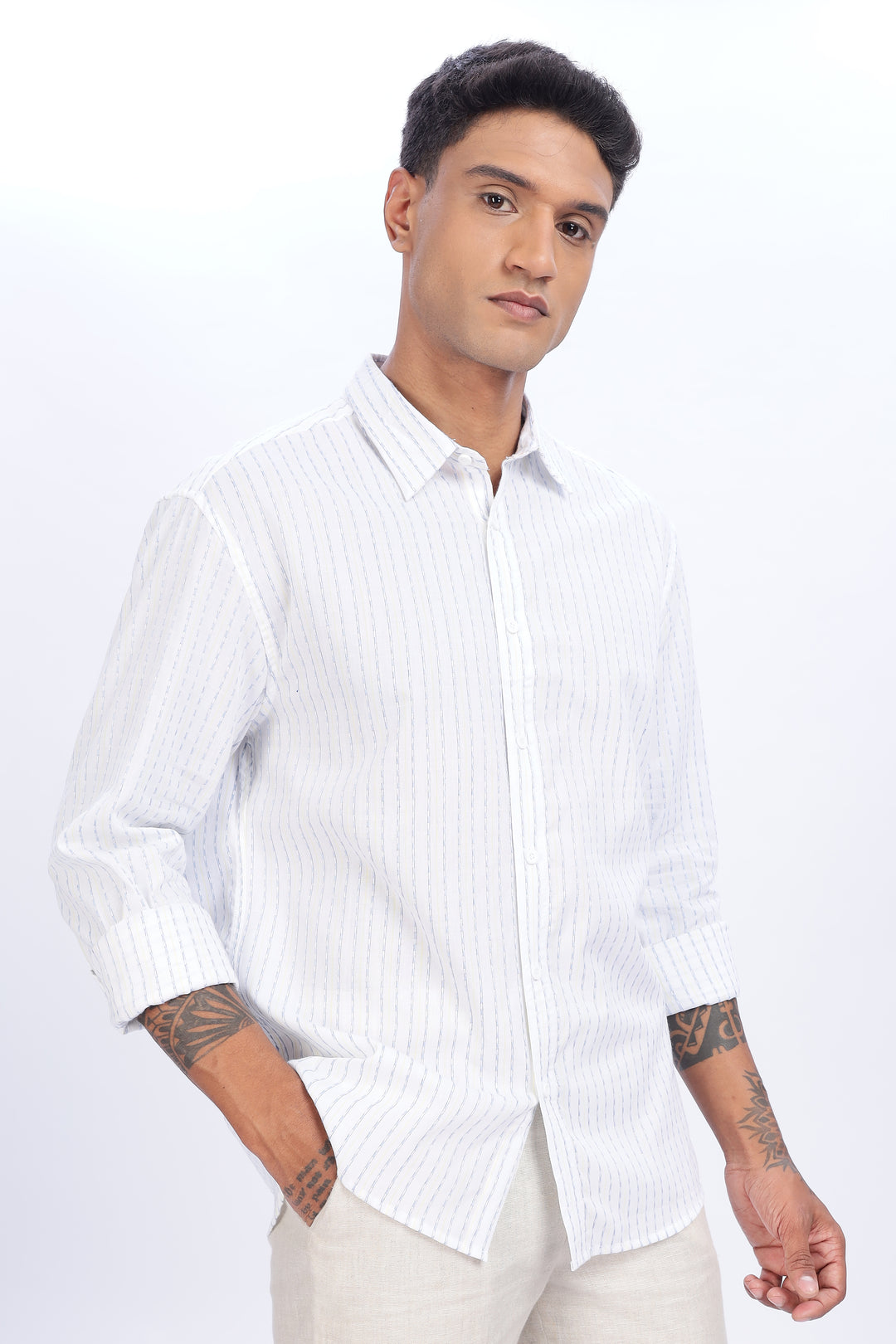 Self Striped White Shirt