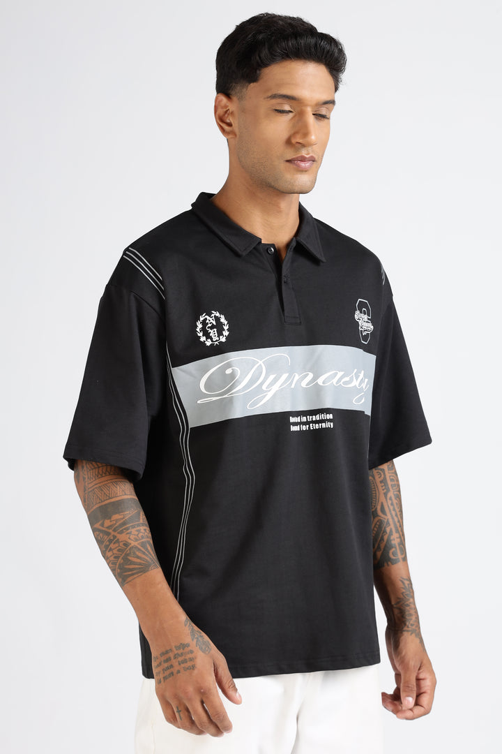 Dynasty: Black Oversized Polo Shirt