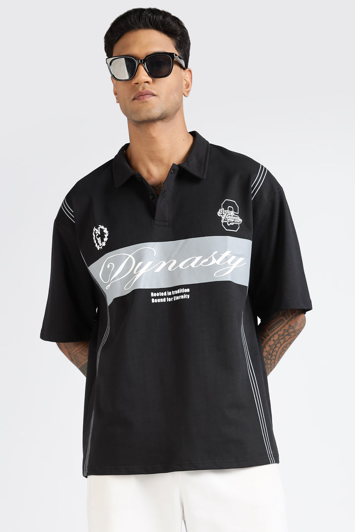 Dynasty: Black Oversized Polo Shirt