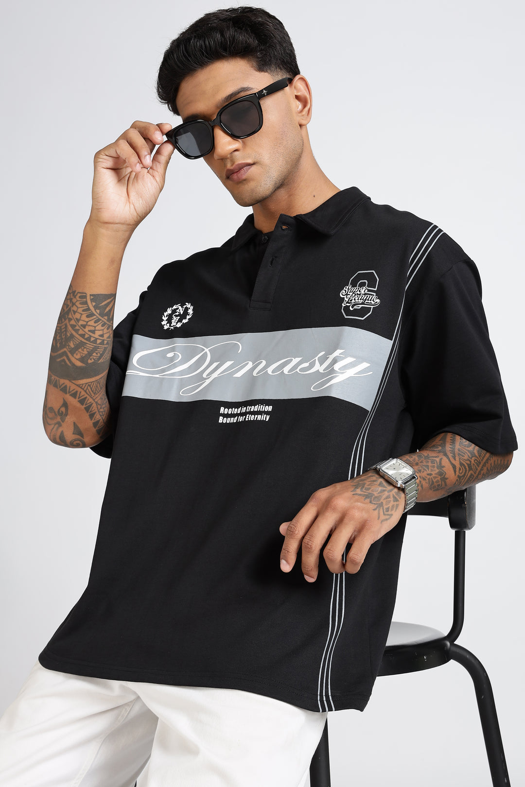 Dynasty: Black Oversized Polo Shirt