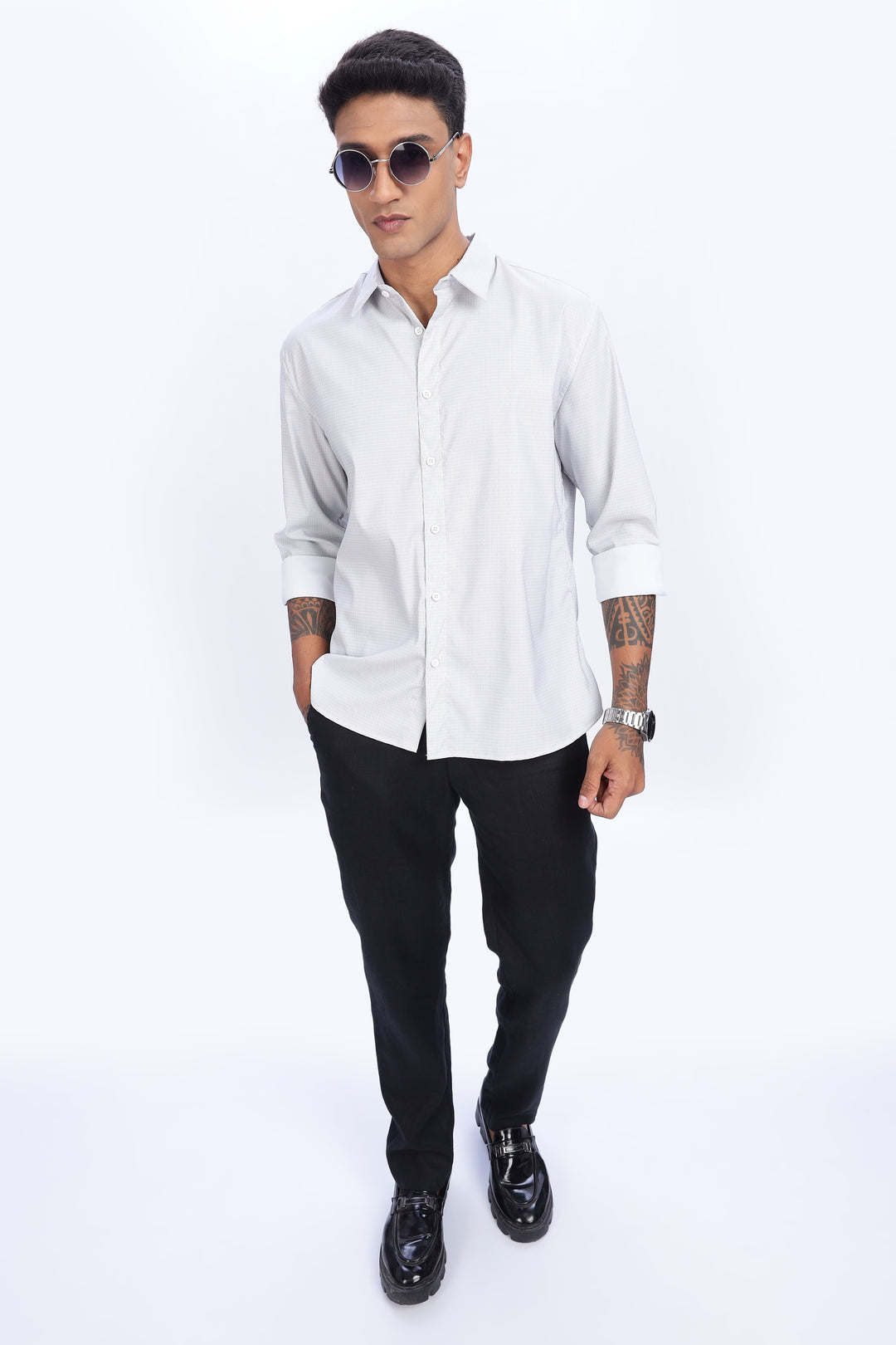 Printed Slim Fit White Shirt