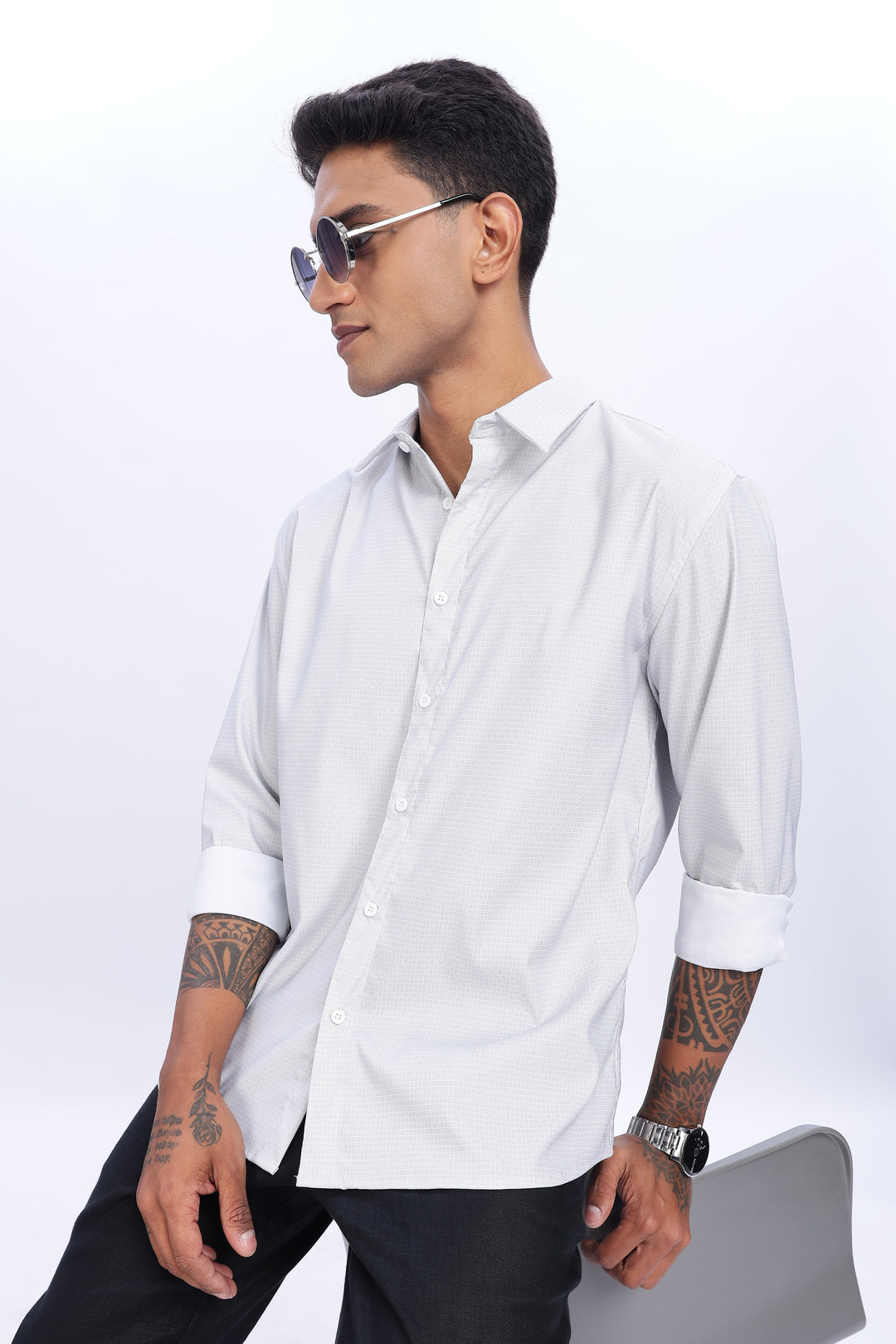 Printed Slim Fit White Shirt