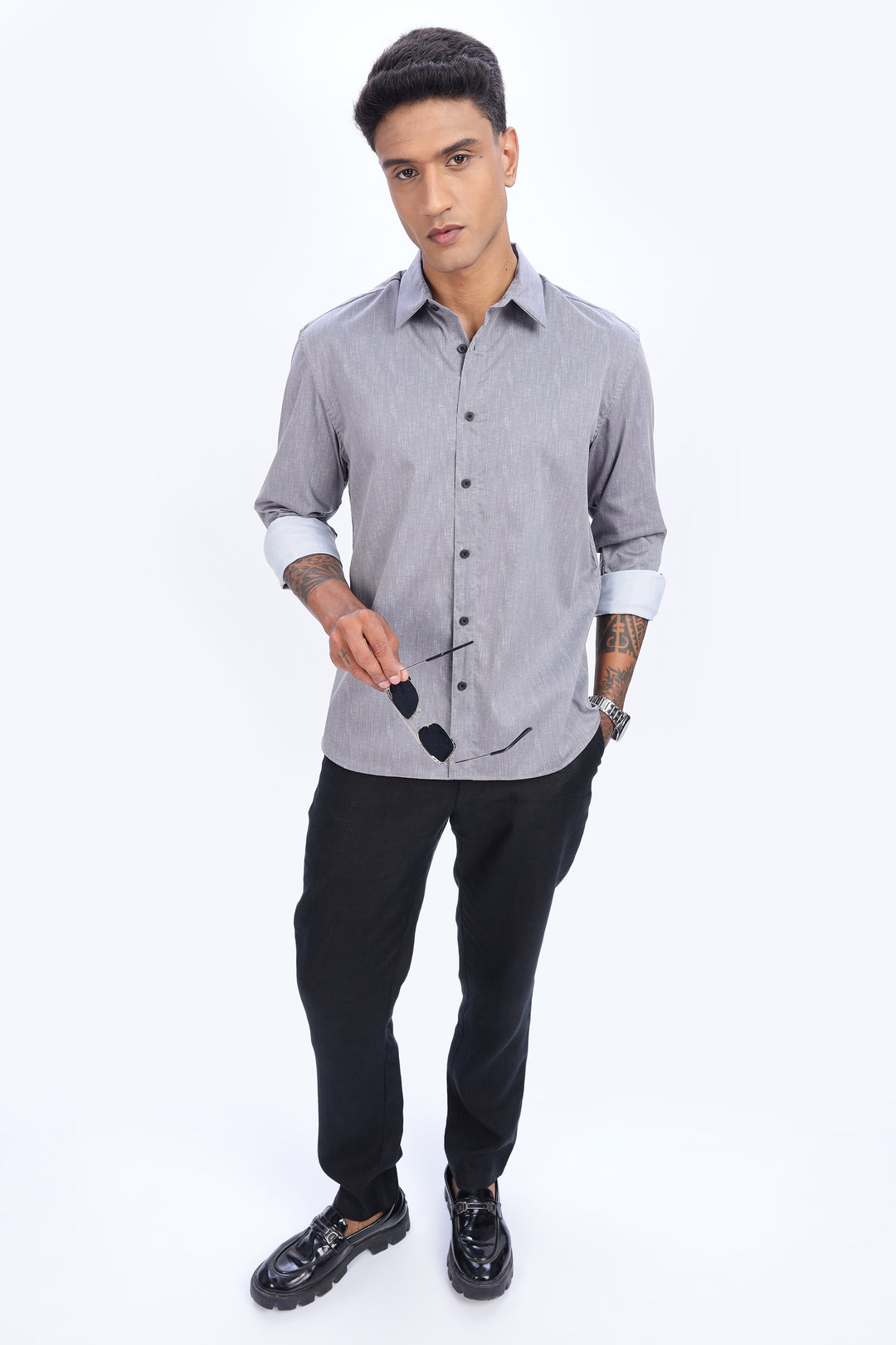 Printed Slim Fit Grey Shirt