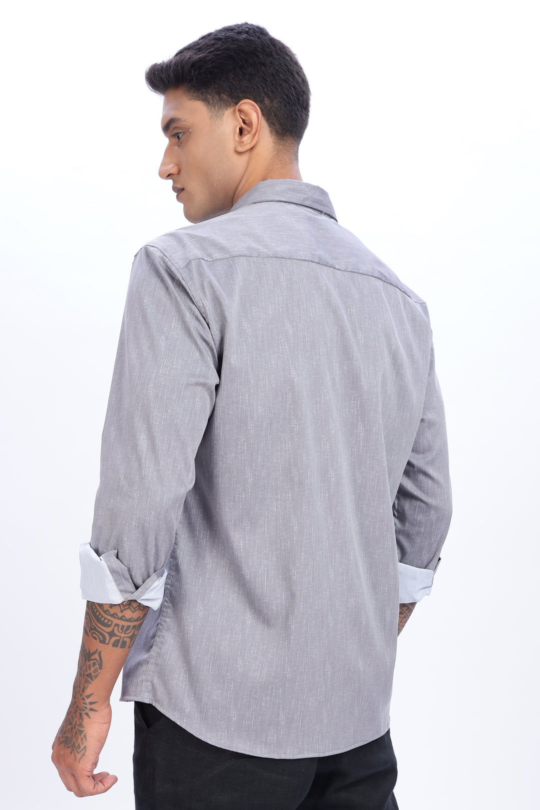 Printed Slim Fit Grey Shirt