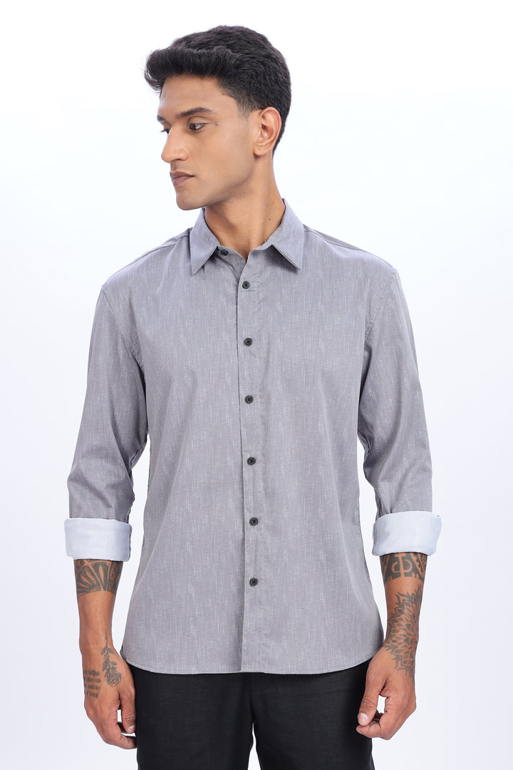 Printed Slim Fit Grey Shirt