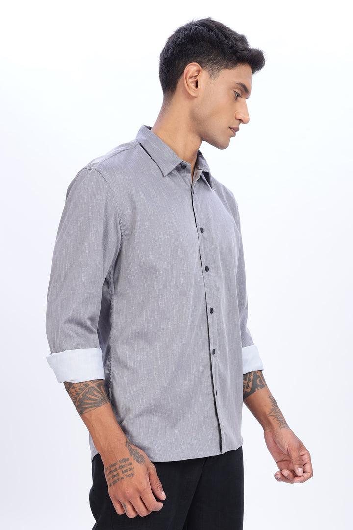 Printed Slim Fit Grey Shirt