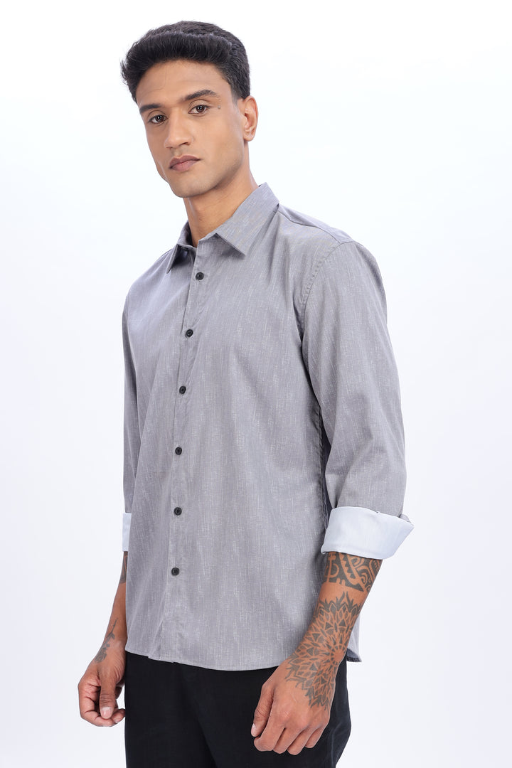 Printed Slim Fit Grey Shirt