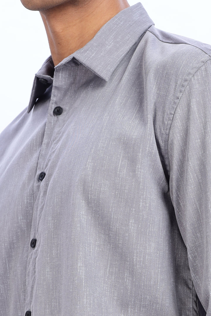 Printed Slim Fit Grey Shirt