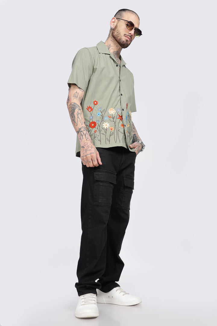 Blossoming Embroidery Cuban Shirt