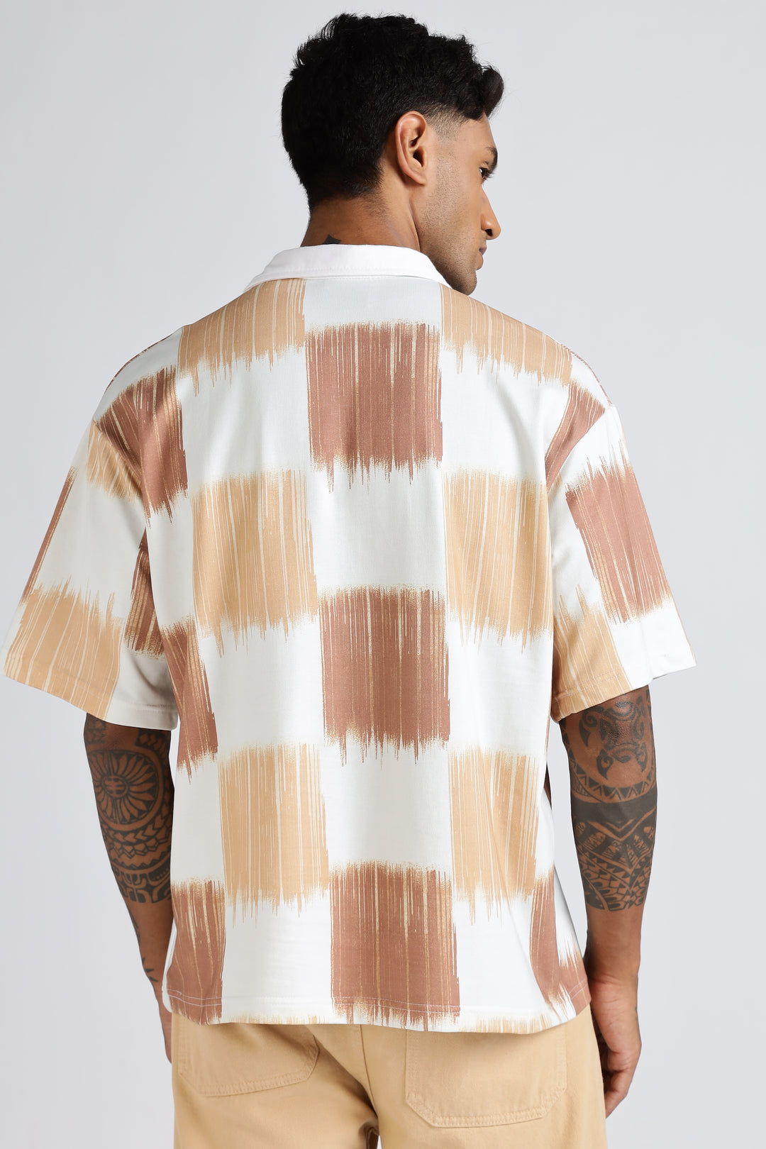 Brown Scribble: Oversized Polo Shirt