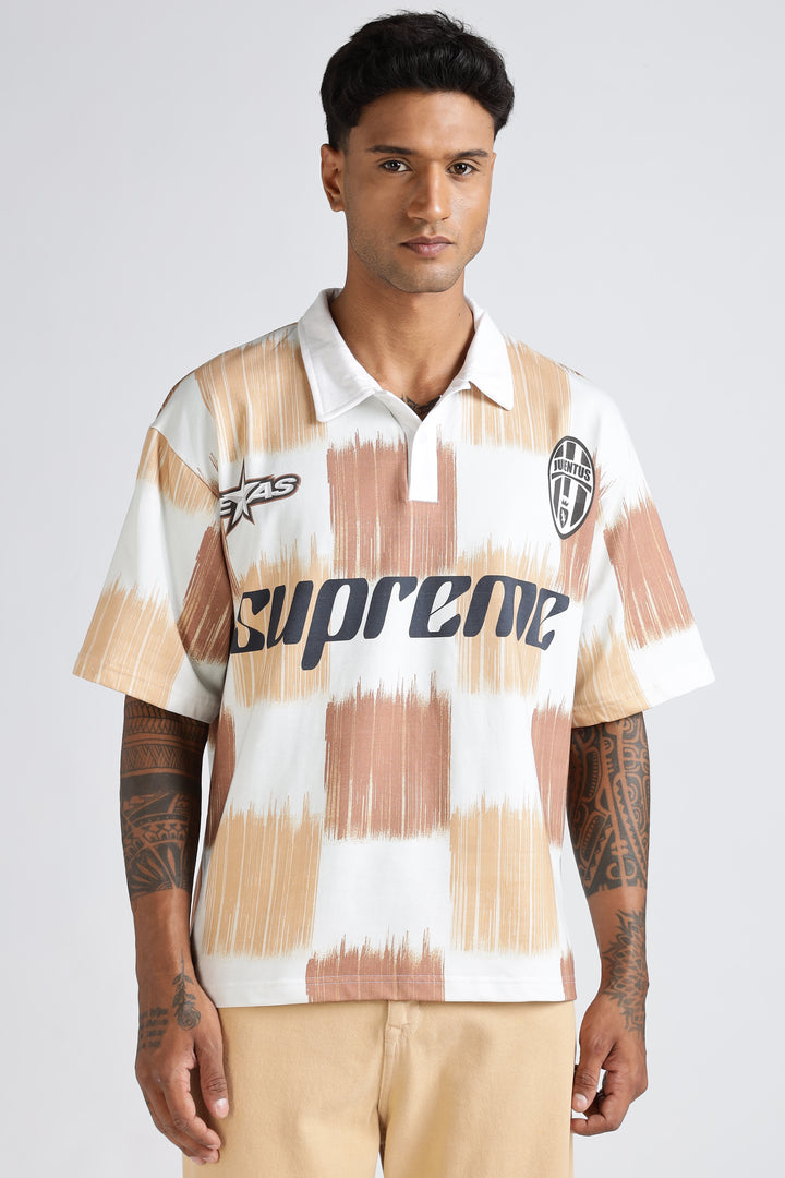 Brown Scribble: Oversized Polo Shirt