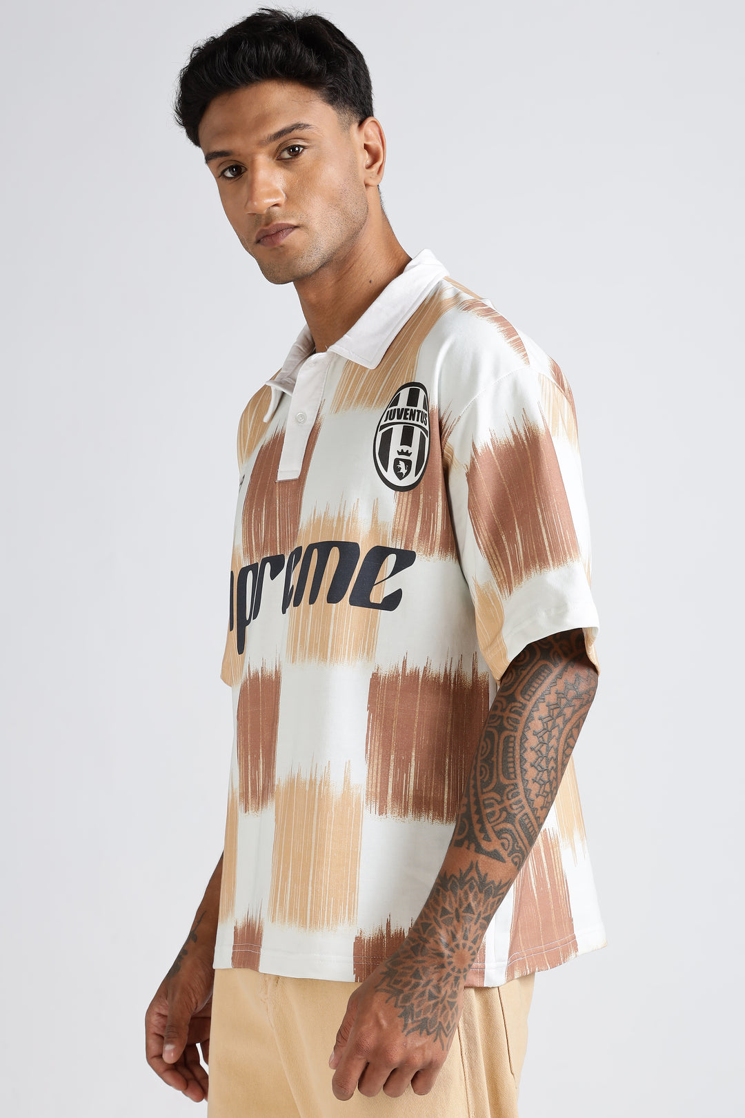 Brown Scribble: Oversized Polo Shirt