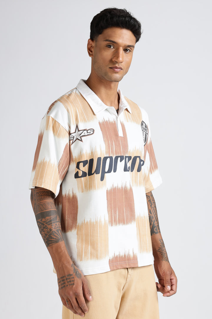 Brown Scribble: Oversized Polo Shirt