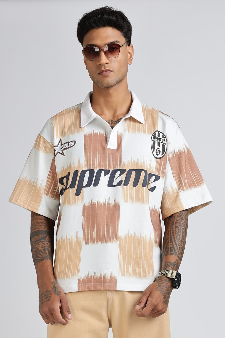 Brown Scribble: Oversized Polo Shirt