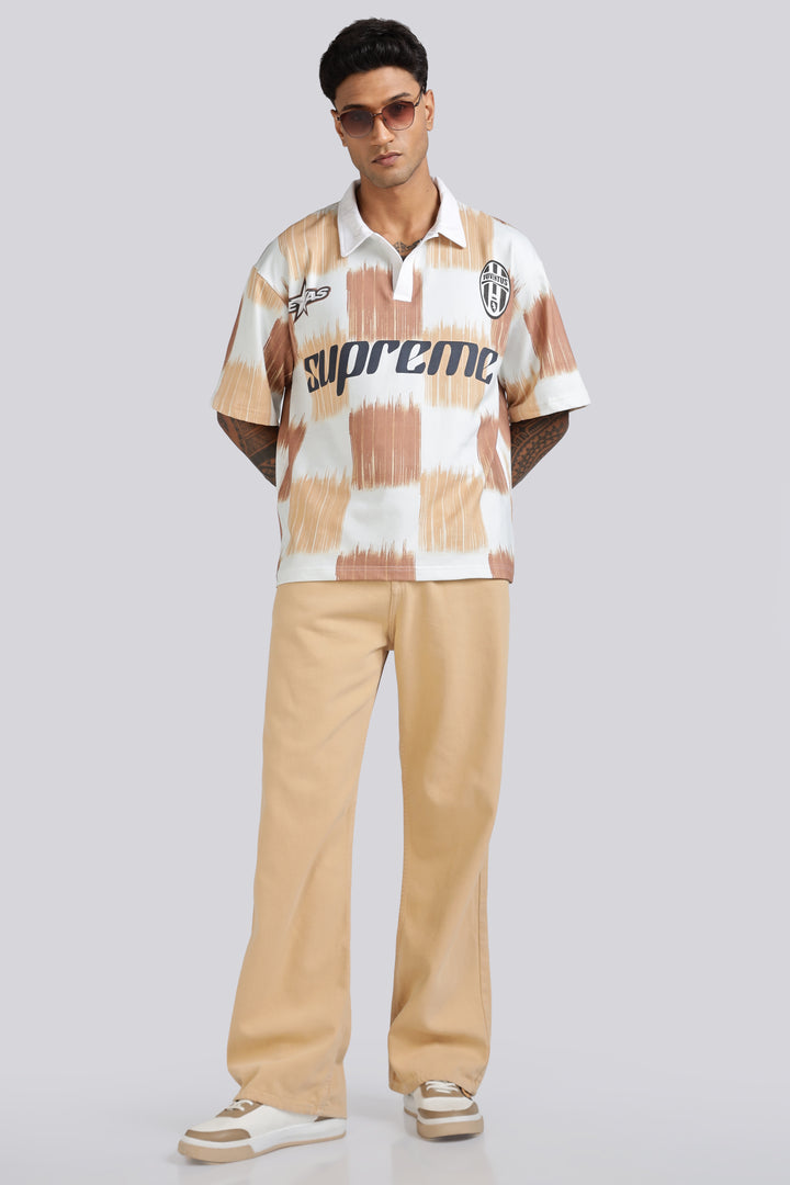 Brown Scribble: Oversized Polo Shirt