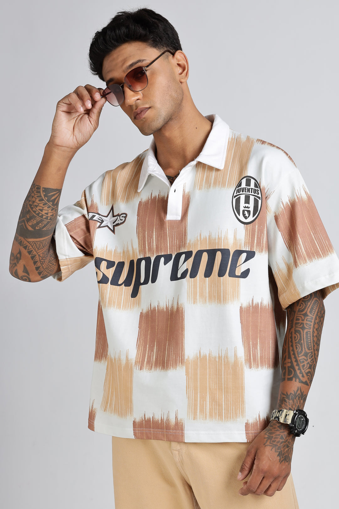 Brown Scribble: Oversized Polo Shirt