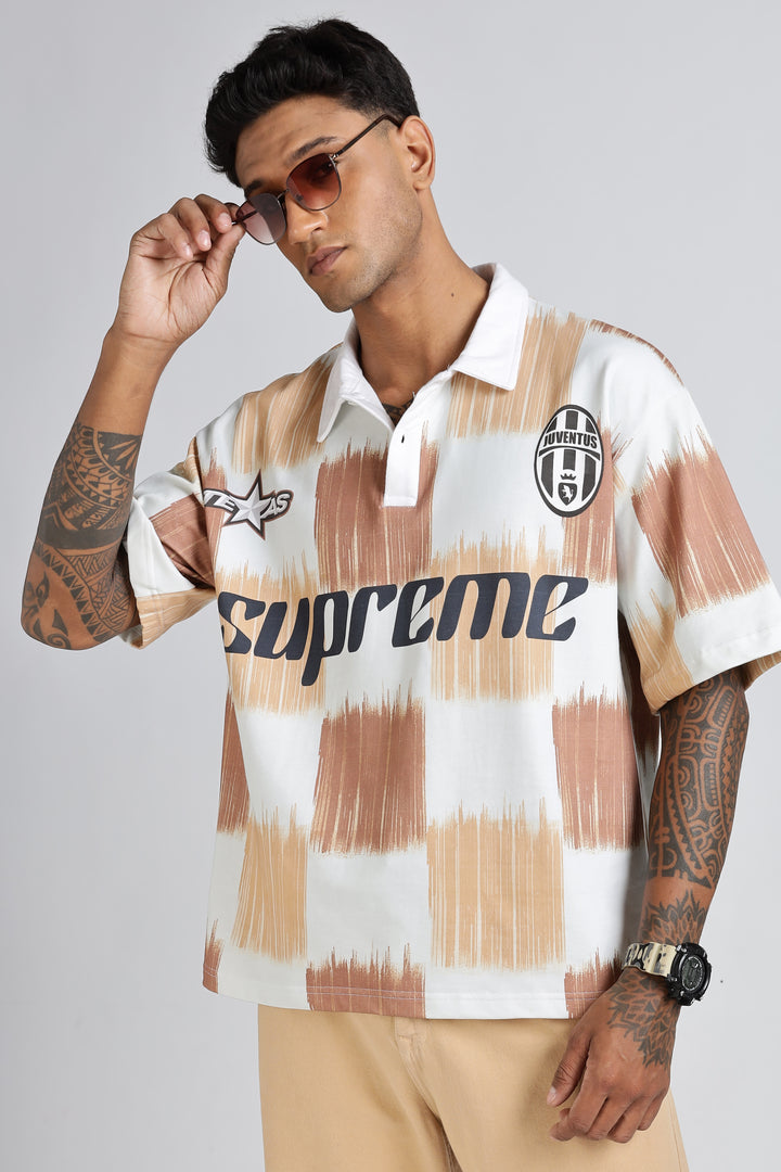 Brown Scribble: Oversized Polo Shirt