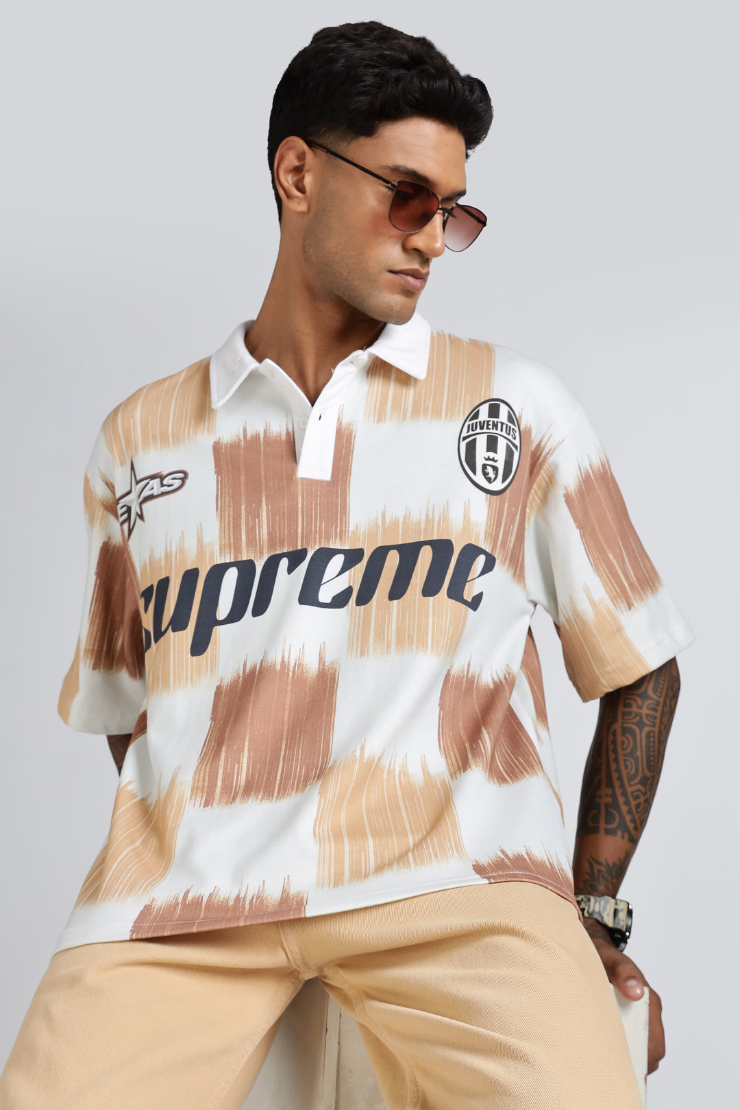 Brown Scribble: Oversized Polo Shirt