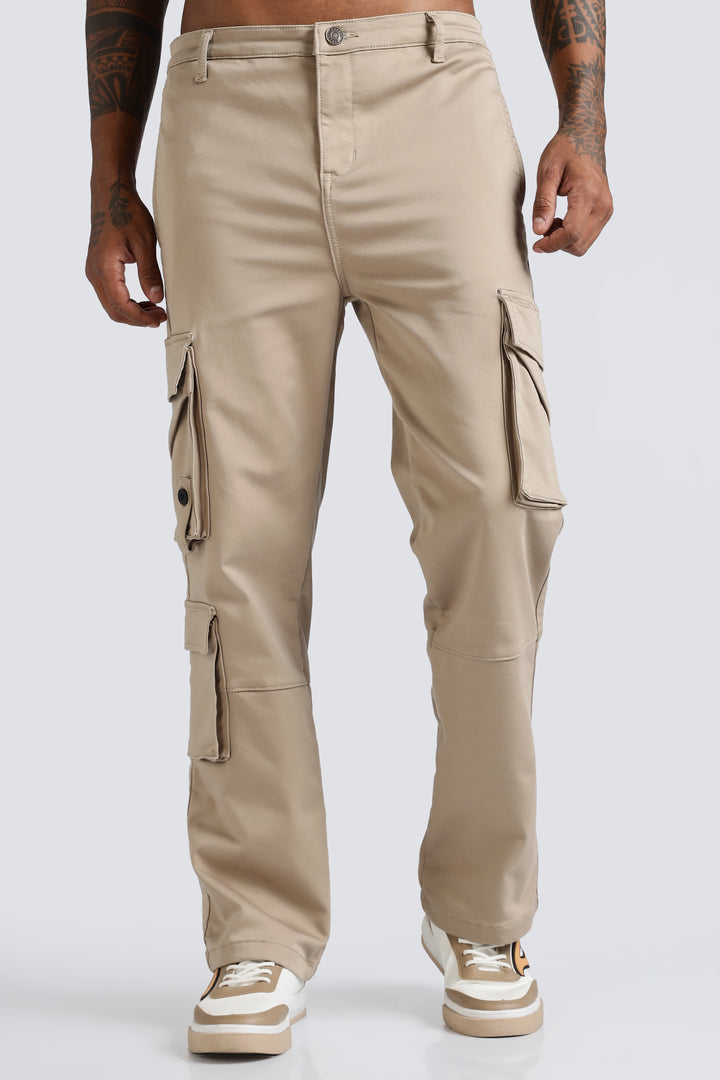 Street: Cream Regular Fit Cargo Pants