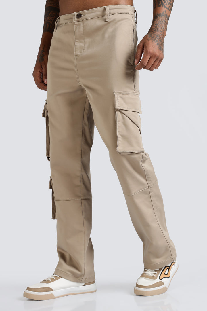 Street: Cream Regular Fit Cargo Pants