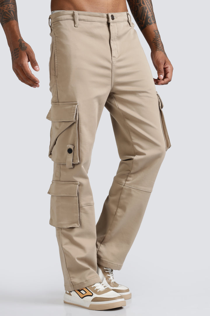 Street: Cream Regular Fit Cargo Pants