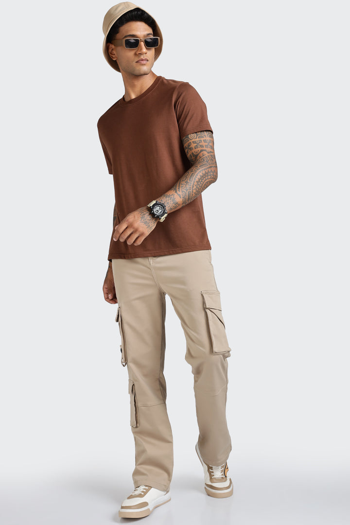 Street: Cream Regular Fit Cargo Pants