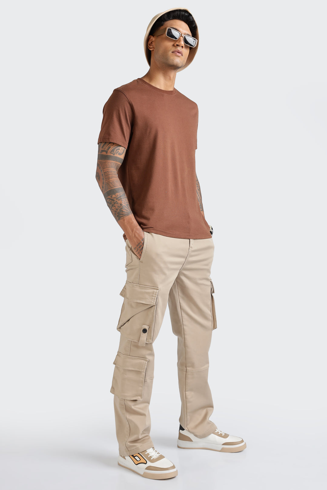 Street: Cream Regular Fit Cargo Pants