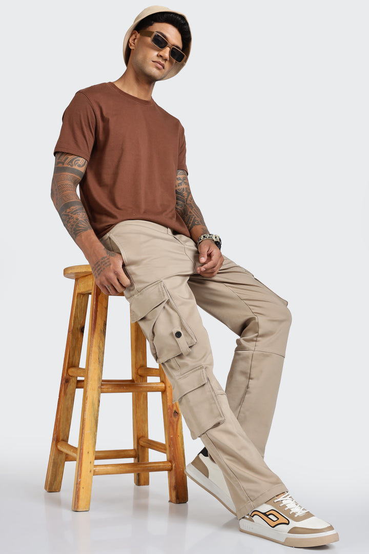 Street: Cream Regular Fit Cargo Pants