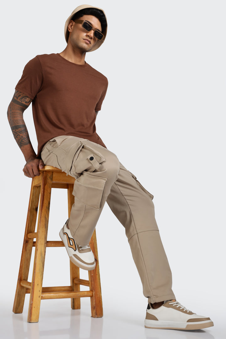 Street: Cream Regular Fit Cargo Pants