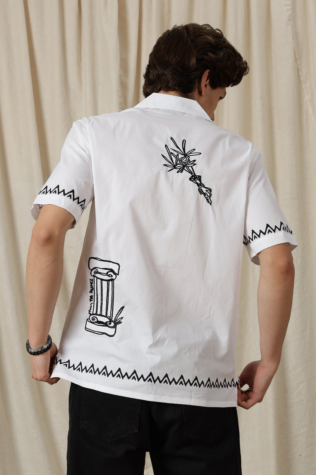 Desire: Embroidery White Cotton Cuban Shirt