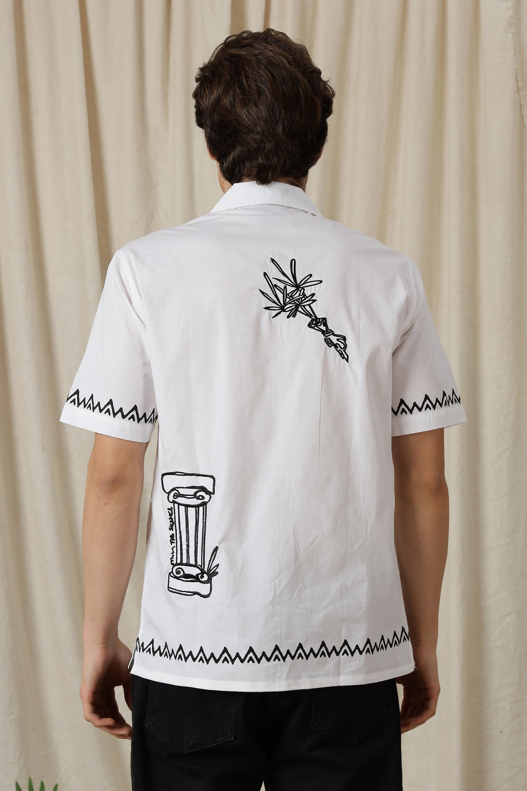 Desire: Embroidery White Cotton Cuban Shirt