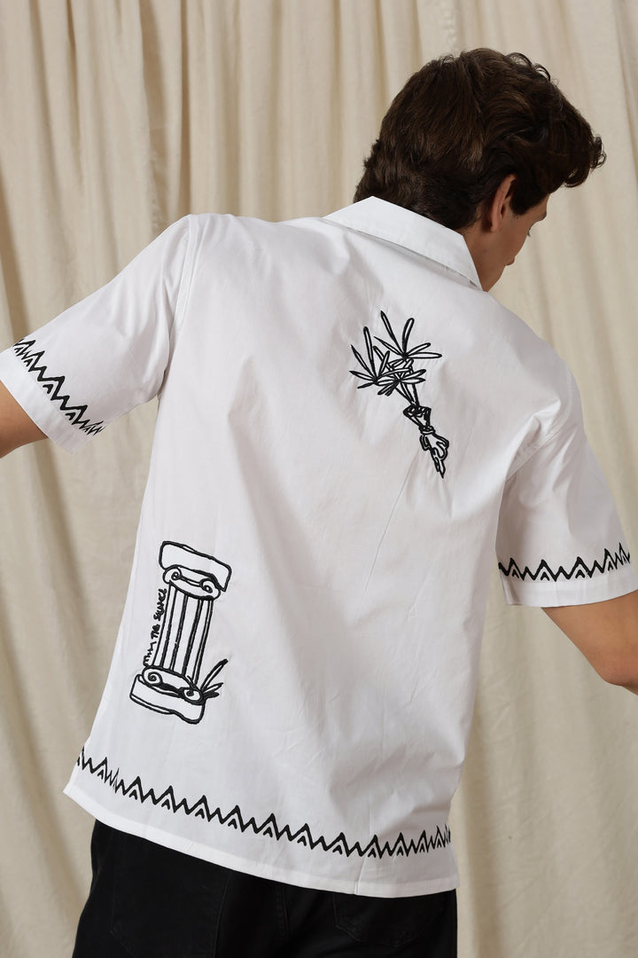 Desire: Embroidery White Cotton Cuban Shirt