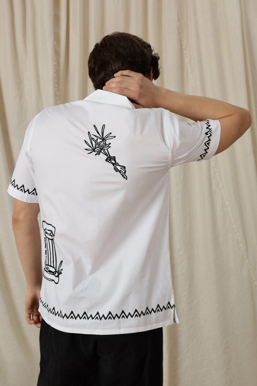 Desire: Embroidery White Cotton Cuban Shirt