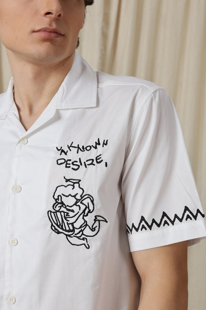 Desire: Embroidery White Cotton Cuban Shirt