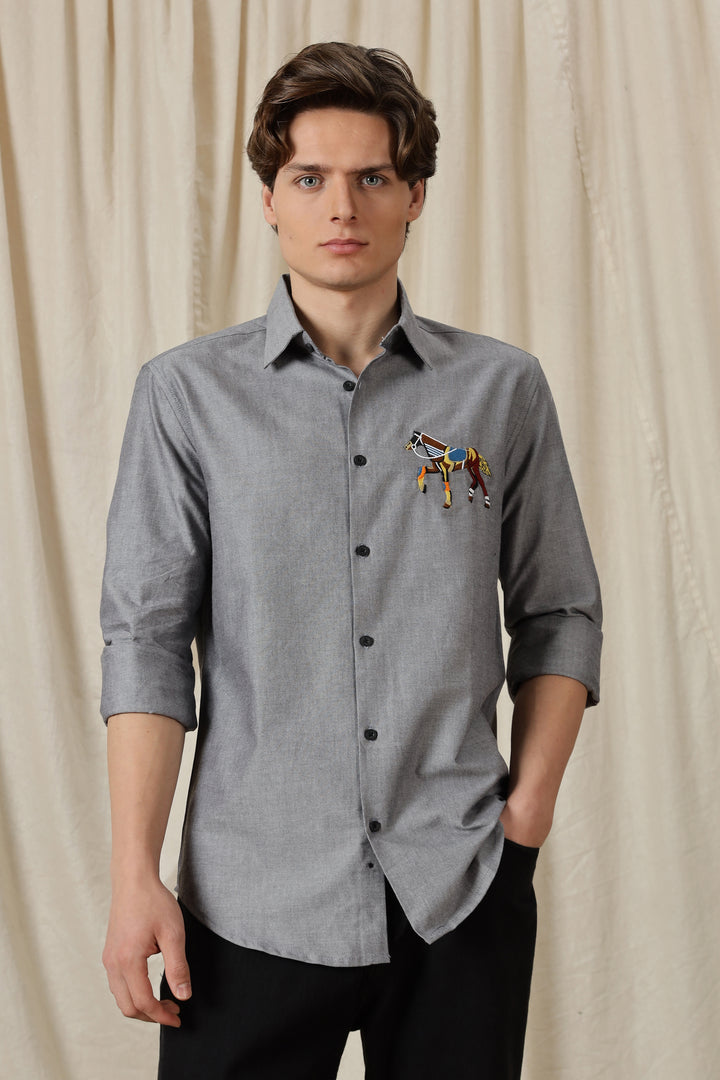 Abstract Horse: Grey Embroidery Shirt