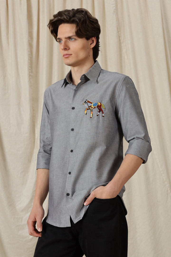 Abstract Horse: Grey Embroidery Shirt