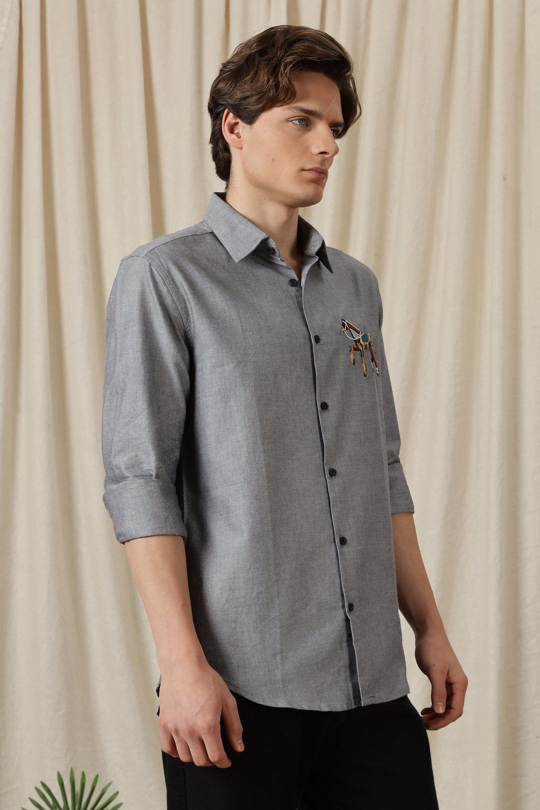Abstract Horse: Grey Embroidery Shirt