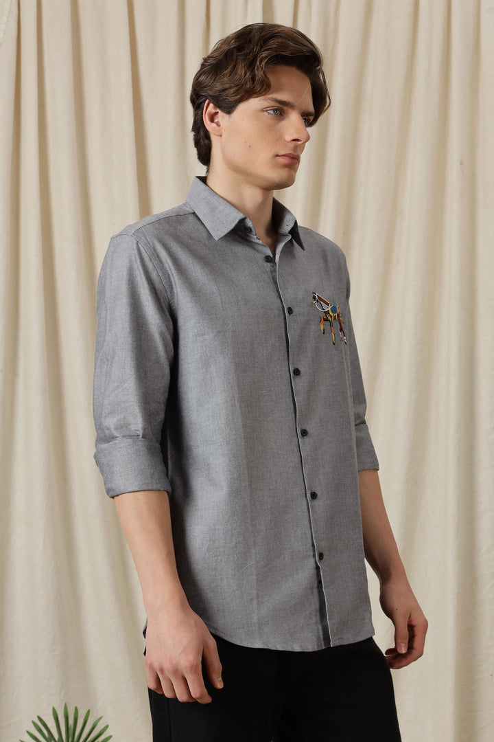 Abstract Horse: Grey Embroidery Shirt